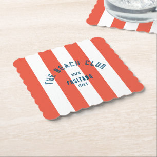 Dessous-de-verre En Papier Le Beach Club Crest Orange Red Cabana Stripe