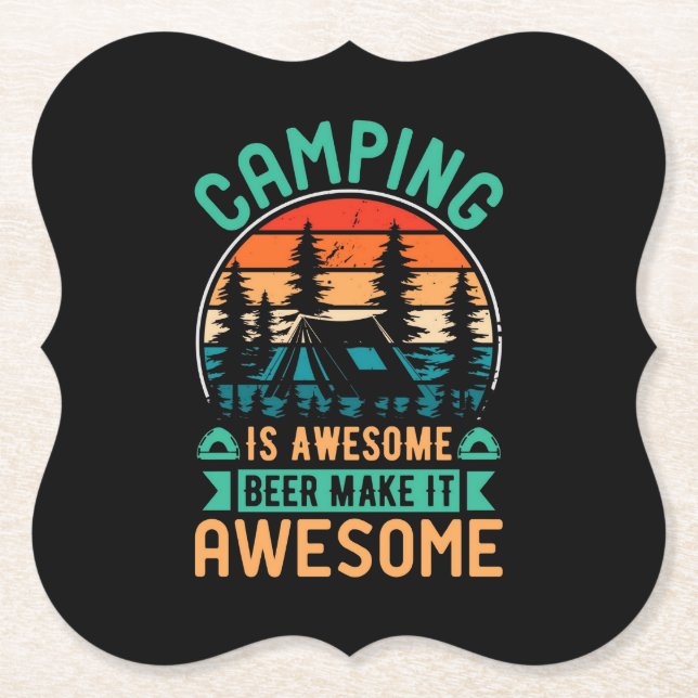 Dessous-de-verre En Papier Le camping est génial, la bière le rend encore mei (Devant)