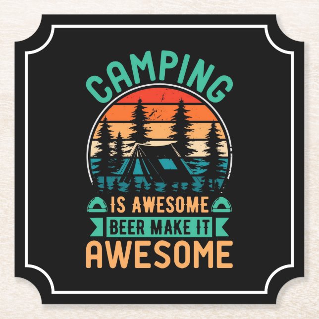 Dessous-de-verre En Papier Le camping est génial, la bière le rend encore plu (Devant)