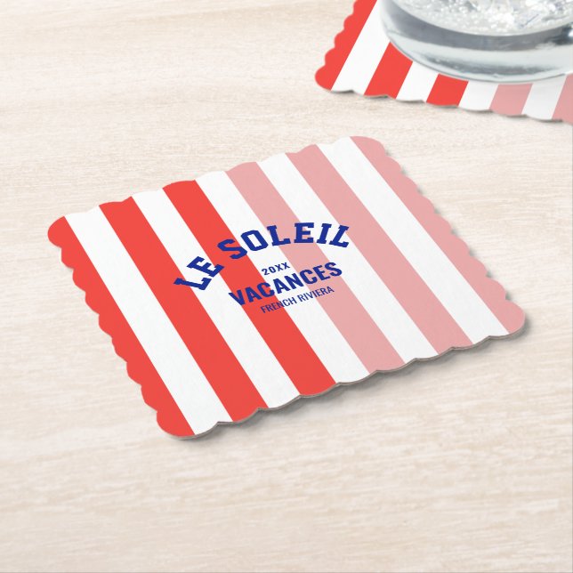 Dessous-de-verre En Papier Le Soleil Vacances Côte d'Azur Cabana Stripe (Incliné)