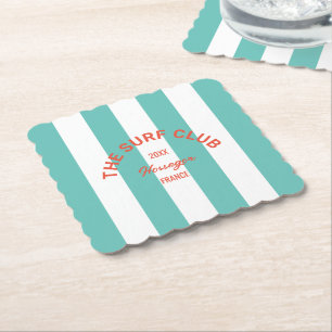 Dessous-de-verre En Papier Le Surf Club Red Crest Turquoise Cabana Stripe