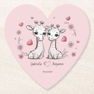 Dessous-de-verre En Papier Les amateurs de Giraffe de Cartoon mignonne Coeurs