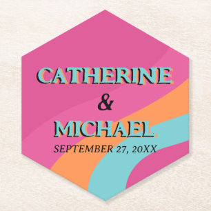 Dessous-de-verre En Papier Les années 70 rétro Super Fuchsia Mariage