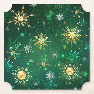 Dessous-de-verre En Papier Les flocons dorés de Noël sur l'Arrière - plan ver