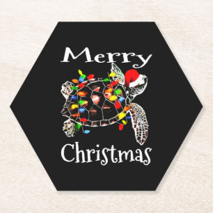 Dessous-de-verre En Papier Les lumières de Noël de la tortue de mer Drôle San