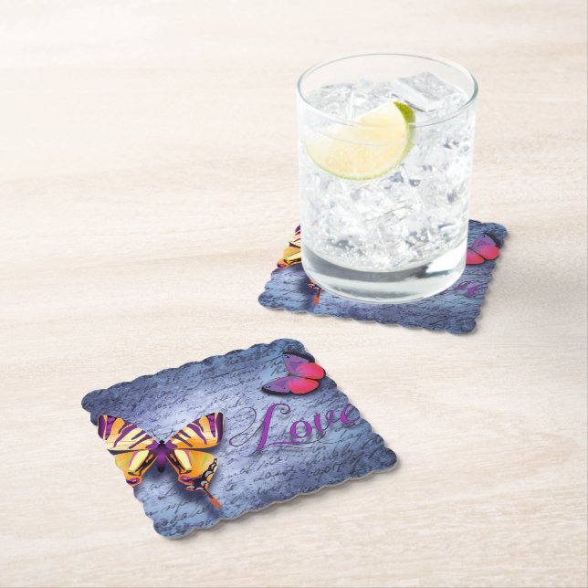 Dessous-de-verre En Papier Les papillons aiment le bleu (En situation)