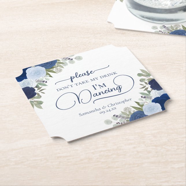 Dessous-de-verre En Papier Les Roses de Boho bleu ne prennent pas mon Mariage (Incliné)