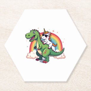 Dessous-de-verre En Papier Licorne Arc-en-Ciel Chevauchant T rex - Garçons Fi