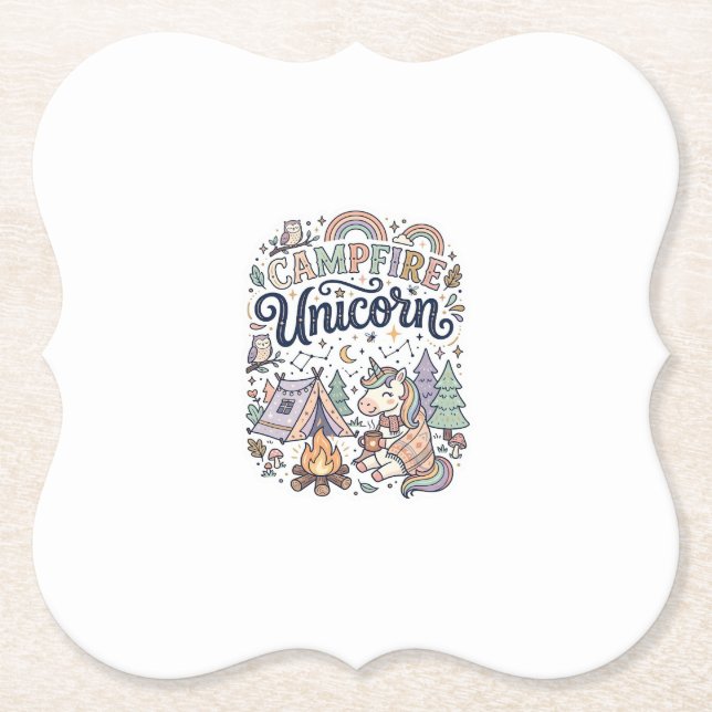 Dessous-de-verre En Papier Licorne Feu de camp Licorne Autocollant vectoriel  (Devant)