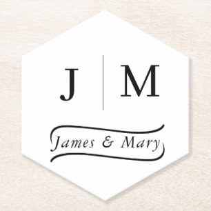 Dessous-de-verre En Papier Ligne de calligraphie de mariage à monogramme clas