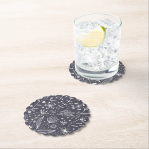Dessous-de-verre En Papier Ligne Florale monochrome