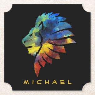 Dessous-de-verre En Papier Lion abstrait couleur art roi couronne pour hommes