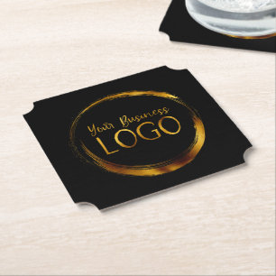 Dessous-de-verre En Papier Logo d'affaires rond sur Promo noir