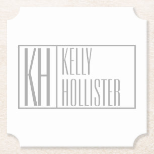 Dessous-de-verre En Papier Logo Moderne Grey Initiales & Nom