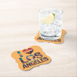 Dessous-de-verre En Papier Los Angeles Skyline Sunset & Hollywood Typographie
