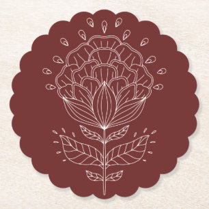 Dessous-de-verre En Papier Lotus fleur ligne blanche dessin floral bordeaux b