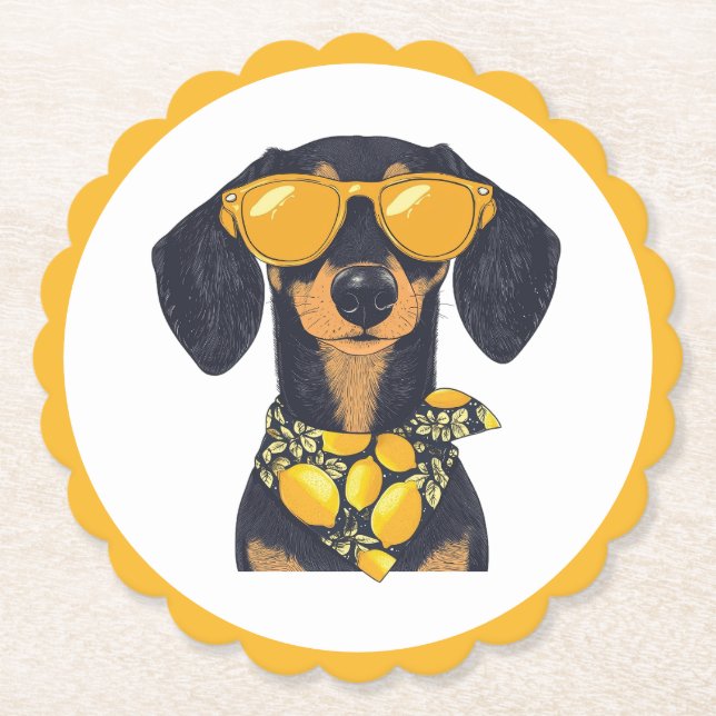 Dessous-de-verre En Papier Lunettes de soleil pour chien de race Dachshund co (Devant)
