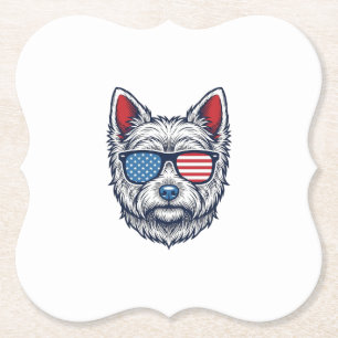 Dessous-de-verre En Papier Lunettes de soleil pour chien Westie patriotiques