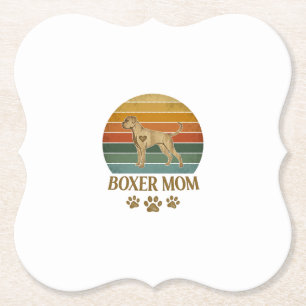 Dessous-de-verre En Papier Maman Boxer Chien Rétro Coucher de Soleil Empreint