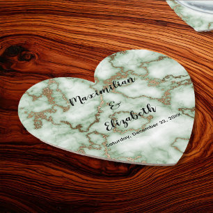 Dessous-de-verre En Papier Marbre d'or Faux Green - Mariage élégant