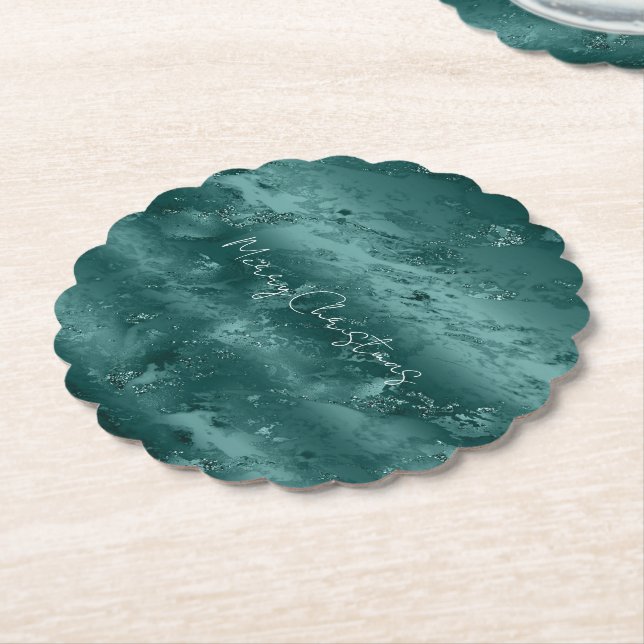 Dessous-de-verre En Papier Marbre vert émeraude (Incliné)