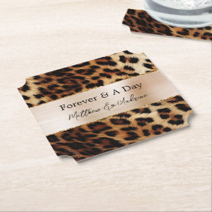 Dessous-de-verre En Papier Mariage animal léopard à crème Brown