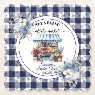 Dessous-de-verre En Papier Mariage Blue Gingham Enlevé du Marché Floral