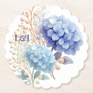 Dessous-de-verre En Papier Mariage couleur bleu d'aquarelle romantique Pearl