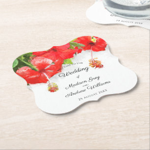 Dessous-de-verre En Papier Mariage d'art Exotique Rouge Hibiscus