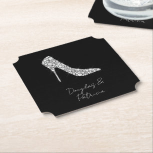 Dessous-de-verre En Papier Mariage de chaussures haute talon en diamant blanc