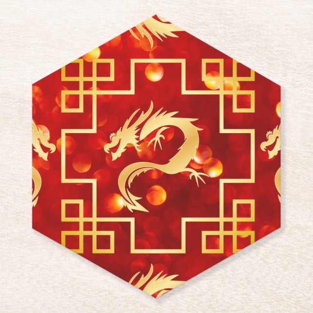 Dessous-de-verre En Papier Mariage de dragon rouge et or (Devant)
