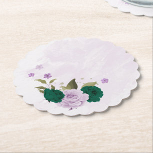 Dessous-de-verre En Papier mariage de fleurs violettes vert émeraude