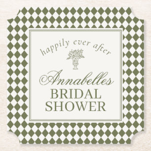 Dessous-de-verre En Papier Mariage de style Harlequin vert olive à carreaux p