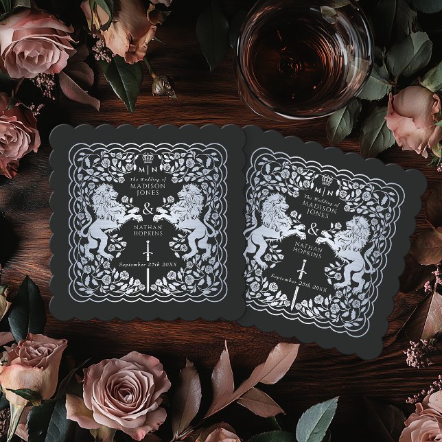 Dessous-de-verre En Papier Mariage d'épée médiévale du Lion royal noir d'arge (Créateur téléchargé)