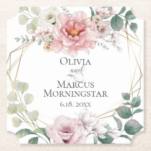 Dessous-de-verre En Papier Mariage Élégant Bébé rose Peony Flowers