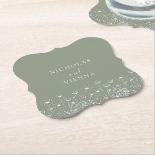 Dessous-de-verre En Papier Mariage Élégant Minimaliste Bohème Floral Vert Sau