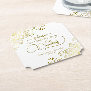 Dessous-de-verre En Papier Mariage élégant or et blanc Ne prenez pas mon verr