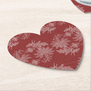 Dessous-de-verre En Papier Mariage Faux Floral Blanc Rouge Assez Dentelle