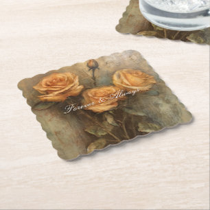 Dessous-de-verre En Papier Mariage Fleurs de Rose Péché Fête de Mariée