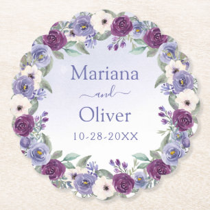 Dessous-de-verre En Papier Mariage floral aquarelle bleu lavande