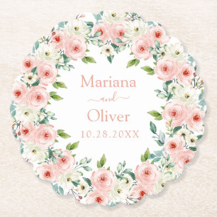 Dessous-de-verre En Papier Mariage Floral Blanc Pêche