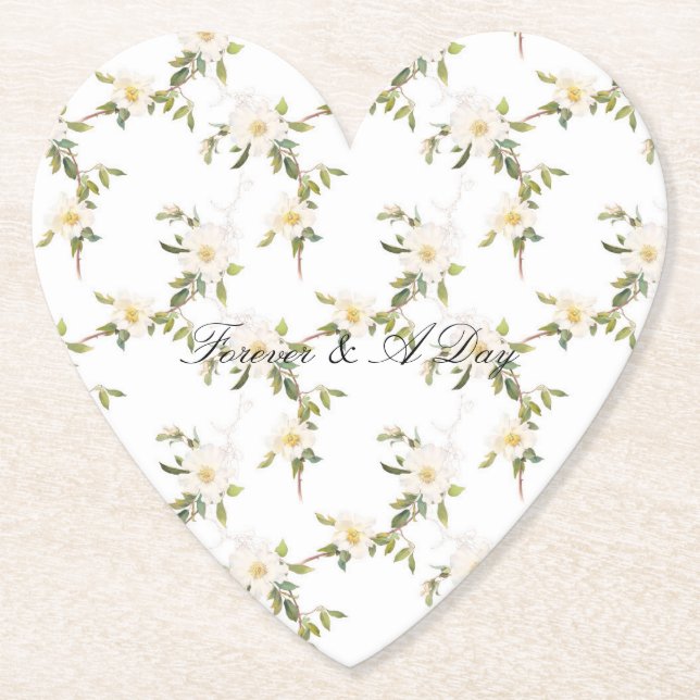 Dessous-de-verre En Papier Mariage floral blanc romantique (Devant)