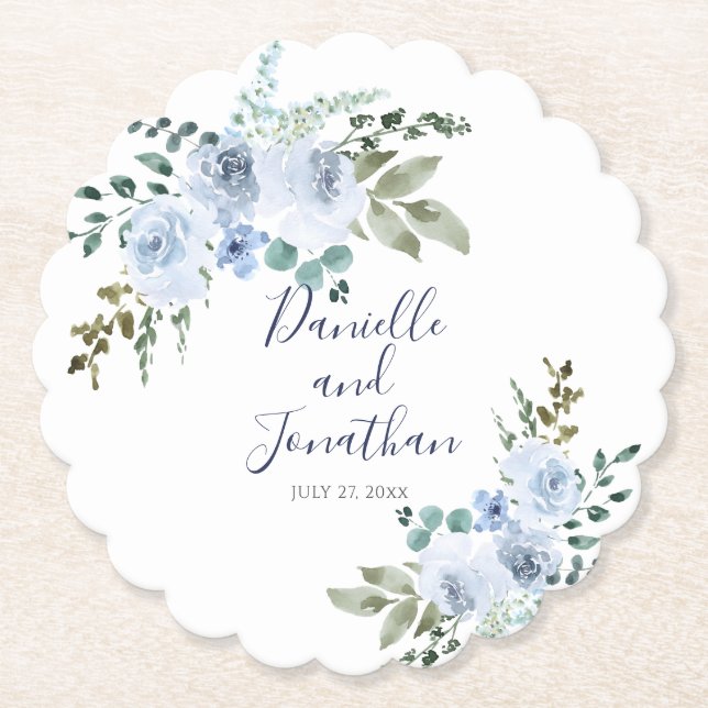 Dessous-de-verre En Papier Mariage floral bleu clair (Devant)