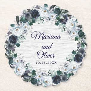 Dessous-de-verre En Papier Mariage floral boho bleu marine