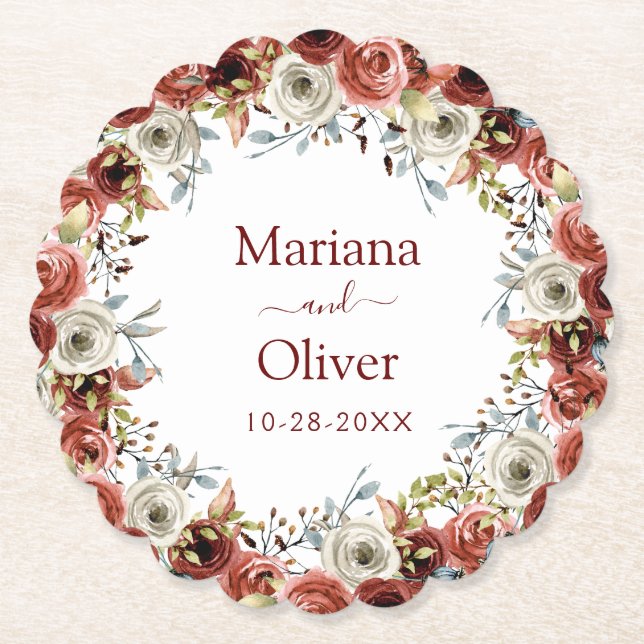 Dessous-de-verre En Papier Mariage floral d'automne (Devant)
