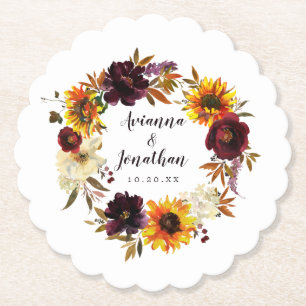 Dessous-de-verre En Papier Mariage floral rustique d'automne