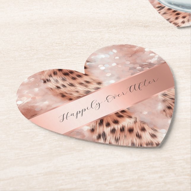 Dessous-de-verre En Papier Mariage Glam Rose Gold Léopard (Incliné)