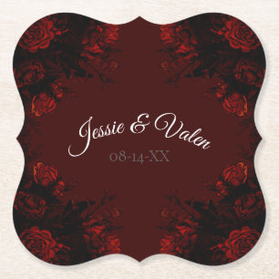 Dessous-de-verre En Papier Mariage gothique élégant floral rouge profond