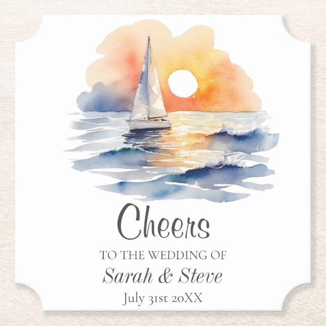 Dessous-de-verre En Papier Mariage marin de l'aquarelle Sunset Seascape (Devant)