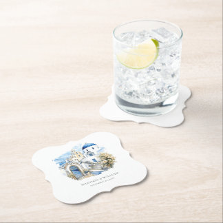 Dessous-de-verre En Papier Mariage minimal personnalisé Grèce Santorin
